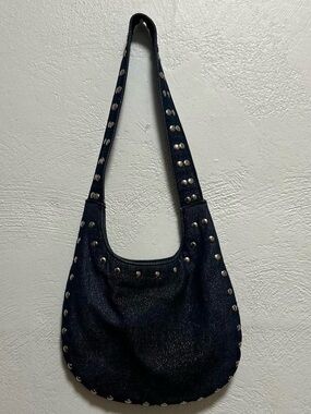 Studded Black Denim Shoulder Bag